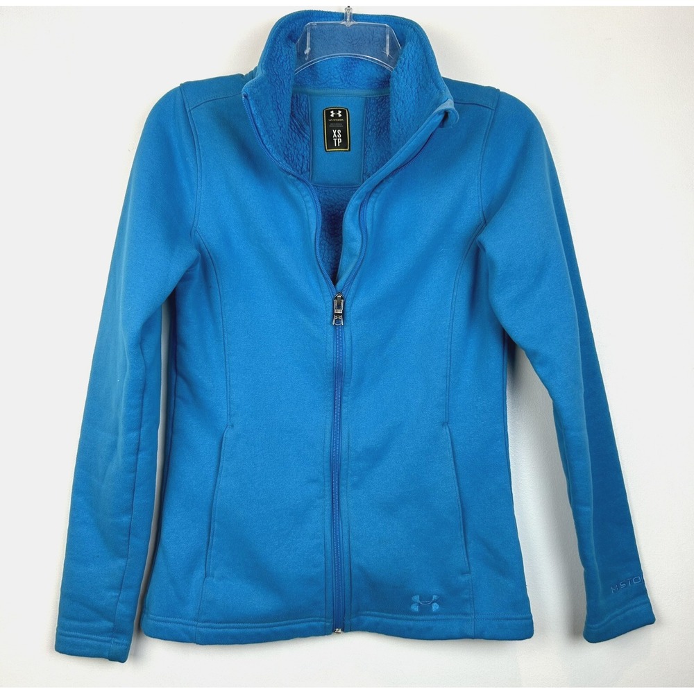 Under Aromur Jacket Womens XS UA Storm Fleece Lined Full Zip Turquoise Blue